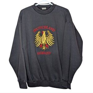Vintage Deutschland Germany Black Crew Neck Sweater XXL Embroidered Emblem